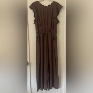 Aritzia Wilfred Fleurette Ruffled Jumpsuit Women’s L Mocha Brown